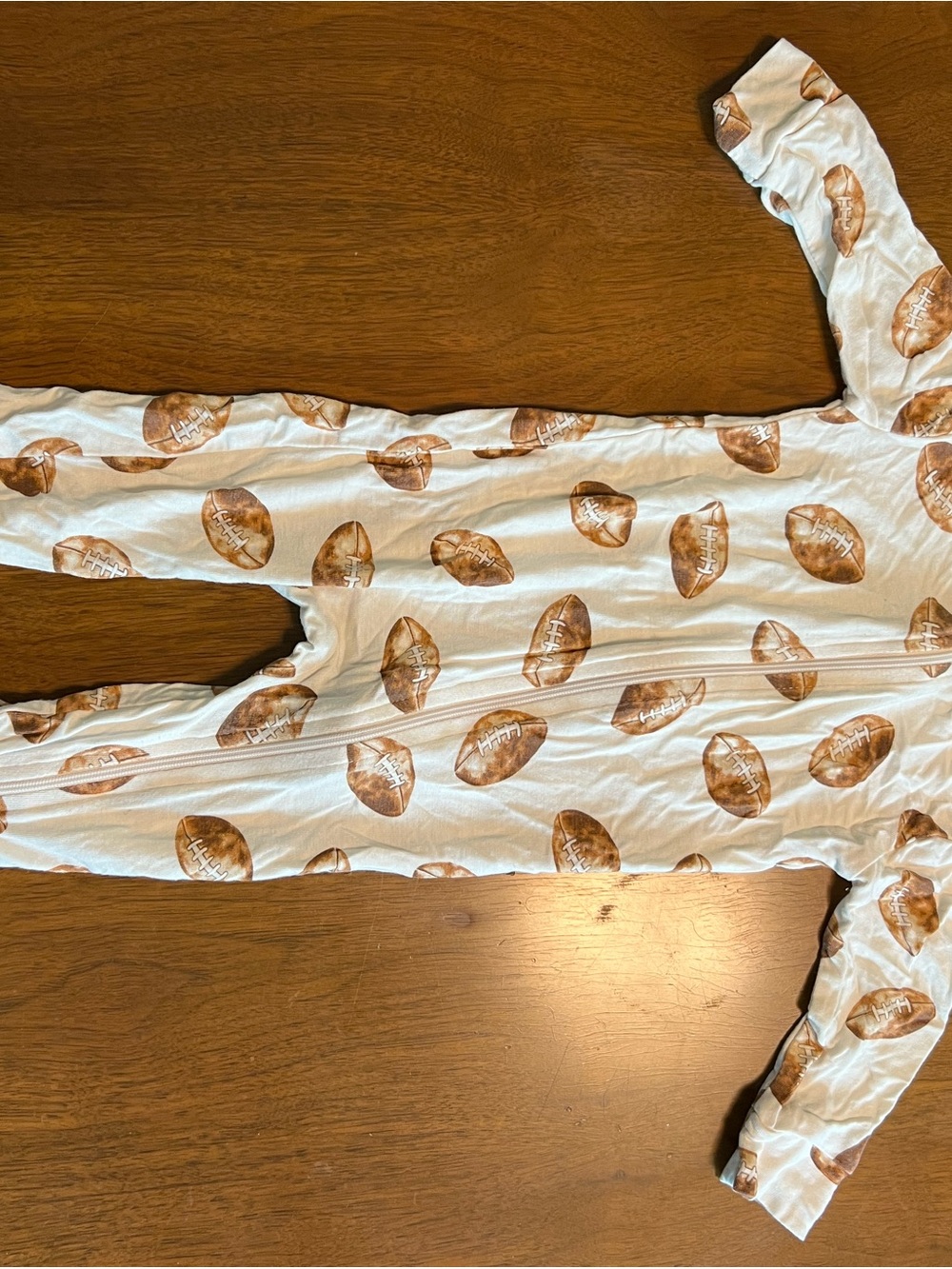 Baby White Football Print Pajamas - Soft Zipper One-Piece